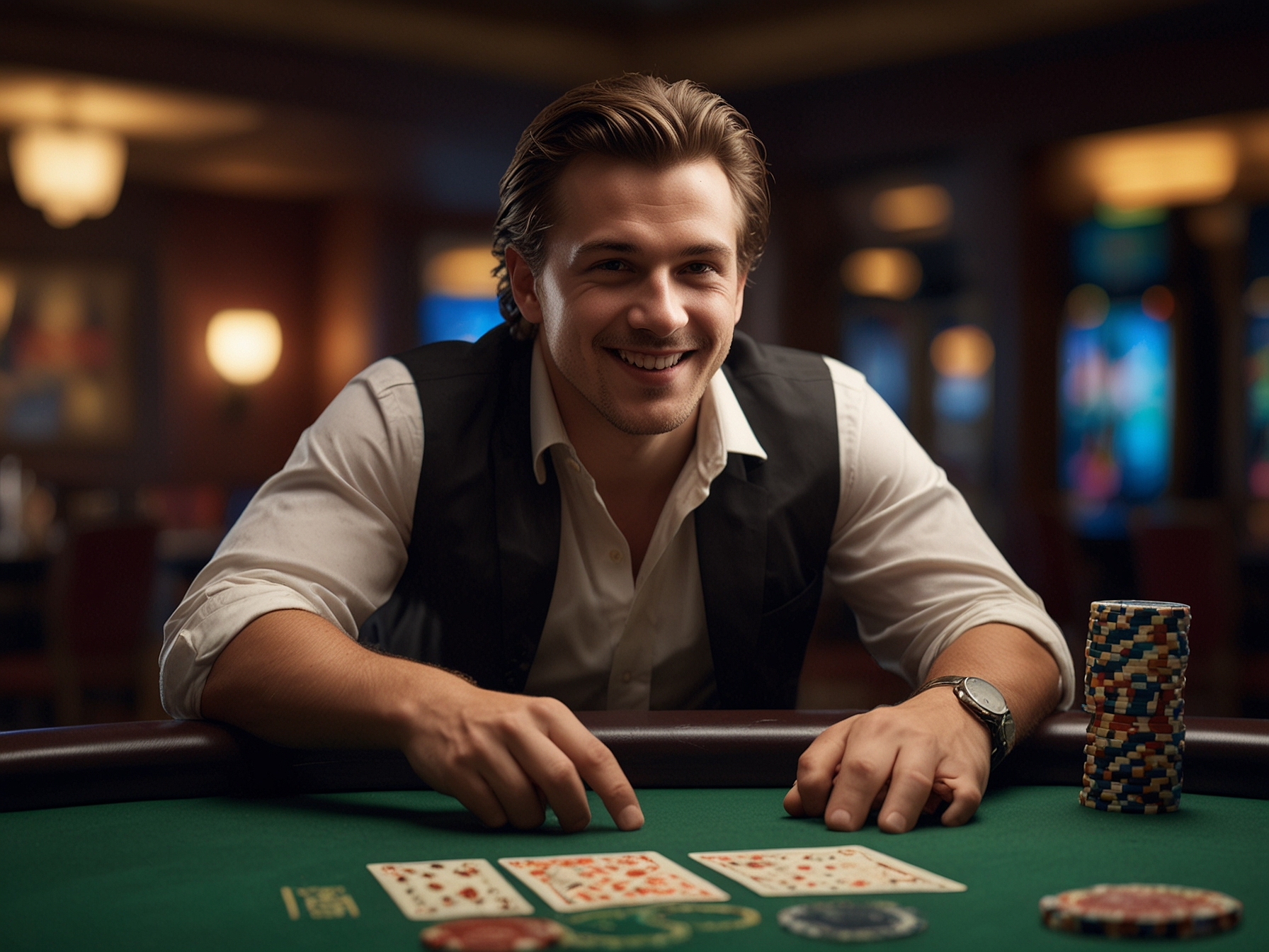 Happy player at casino table